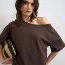 Topshop fallen shoulder t-shirt in dark chocolate
