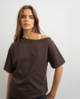 Topshop fallen shoulder t-shirt in dark chocolate