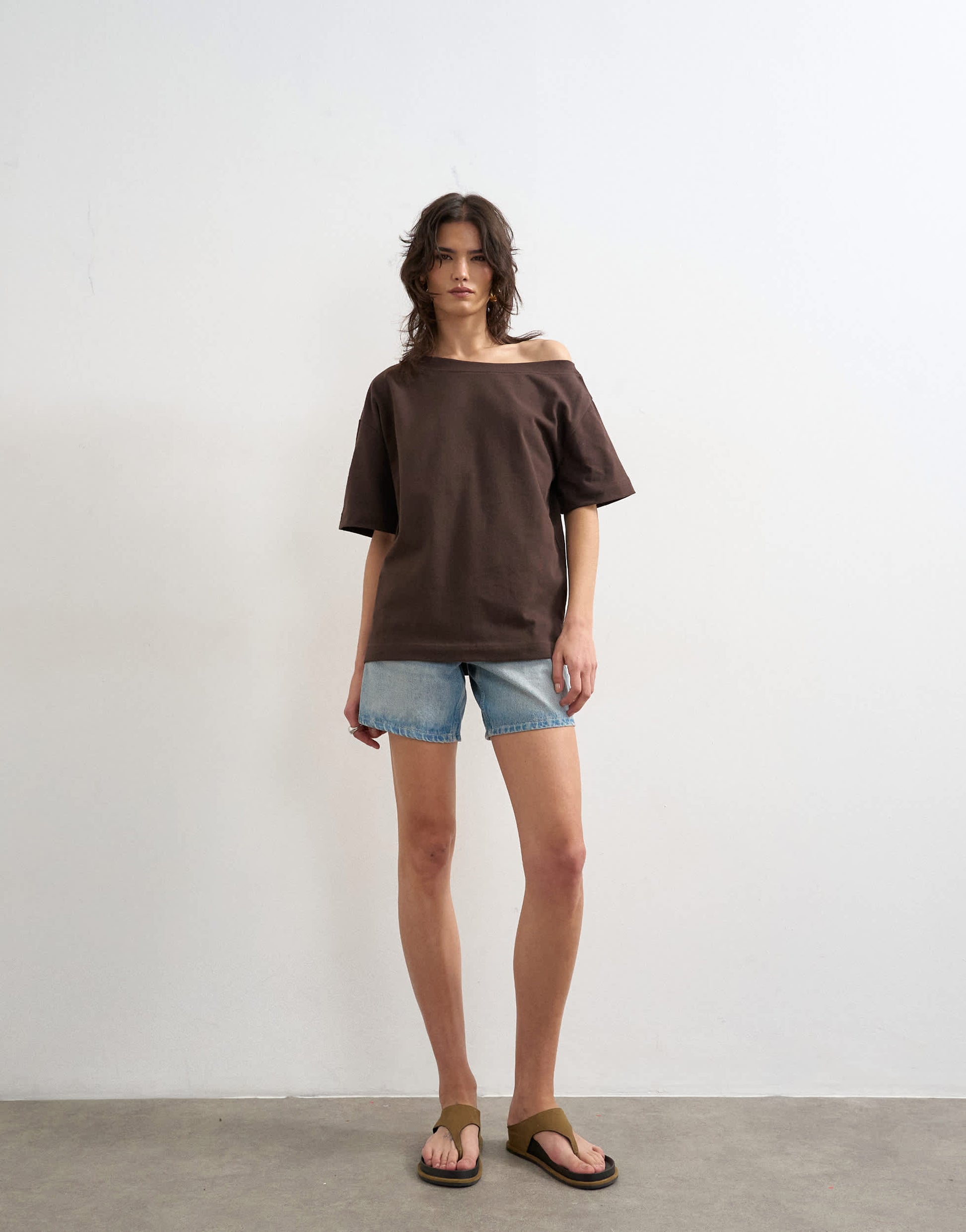 Topshop fallen shoulder t-shirt in dark chocolate