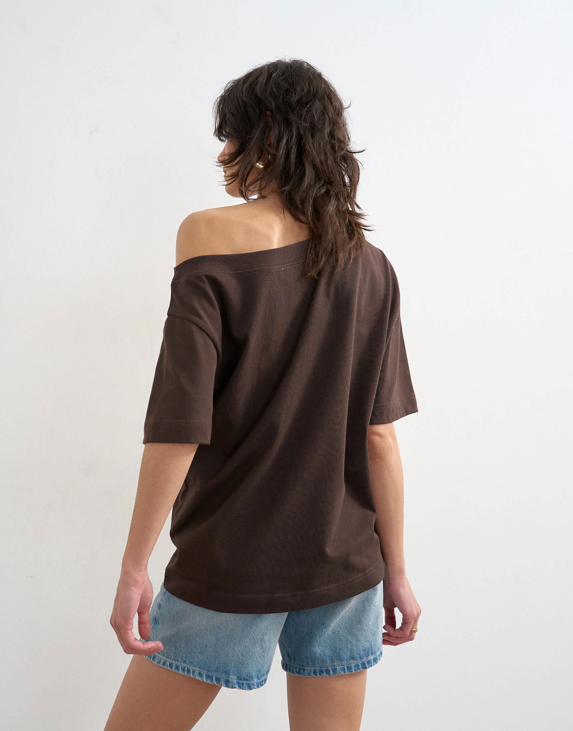 Topshop fallen shoulder t-shirt in dark chocolate