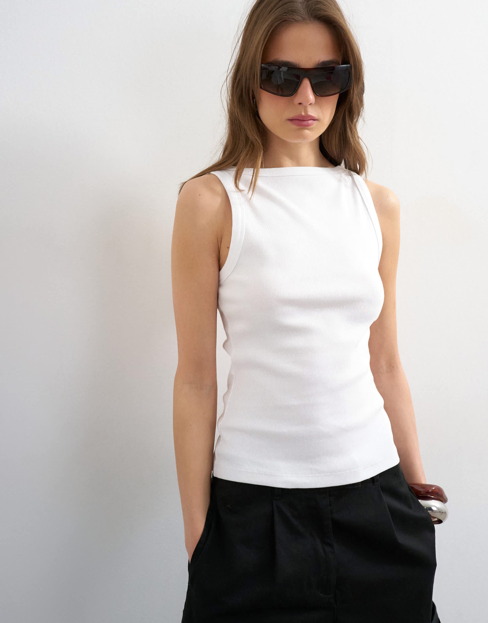 Topshop slash neck racer vest in white