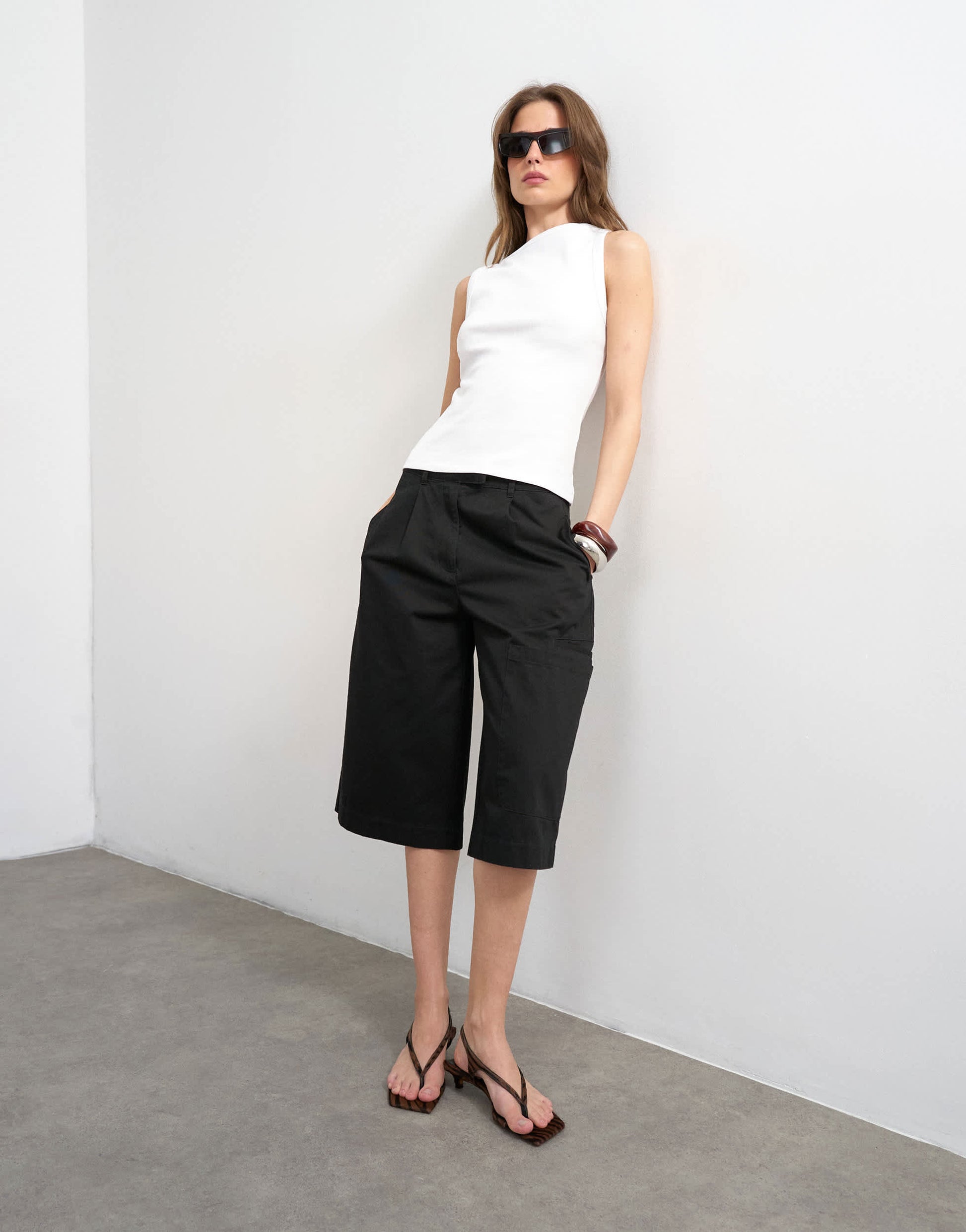 Topshop slash neck racer vest in white