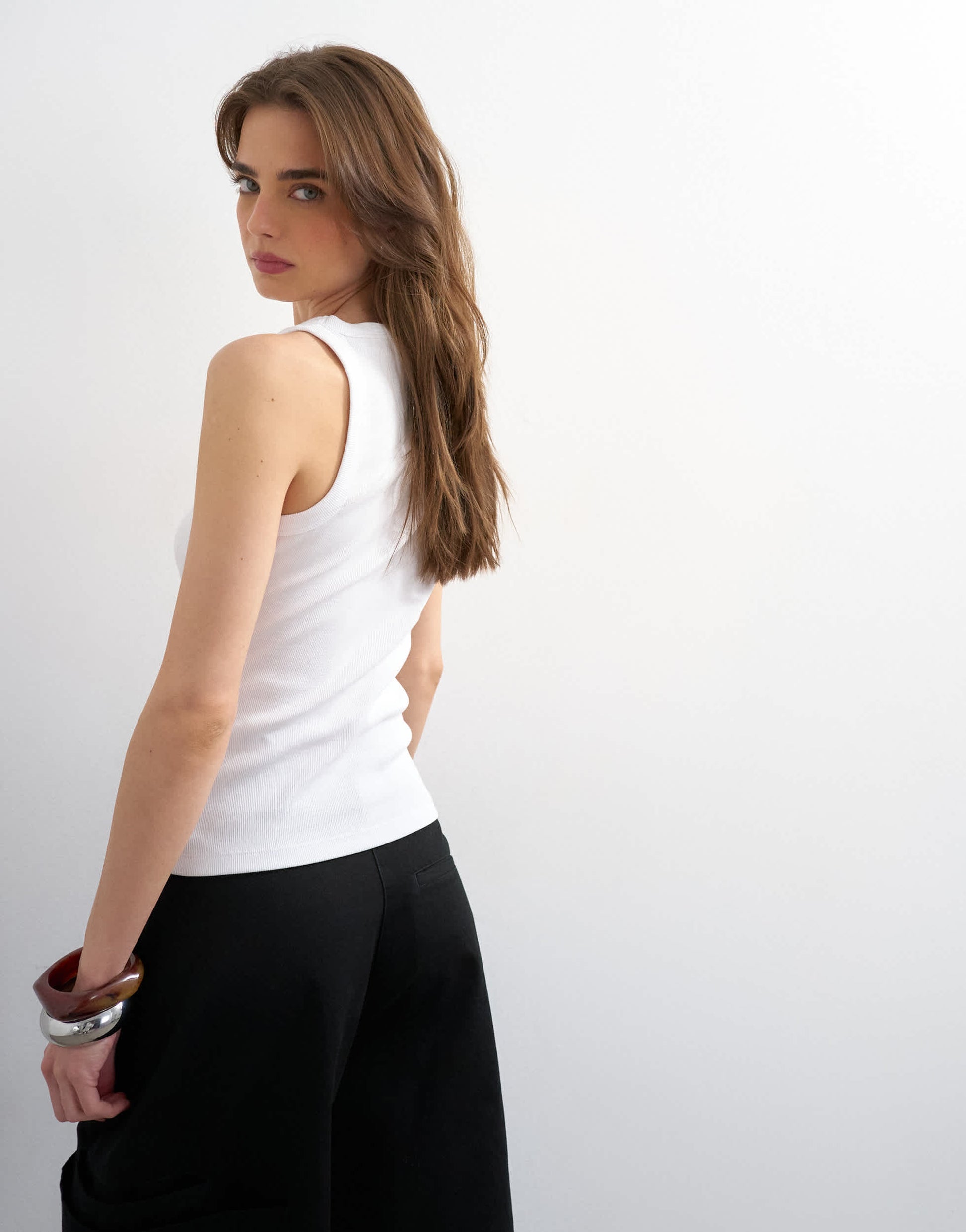 Topshop slash neck racer vest in white