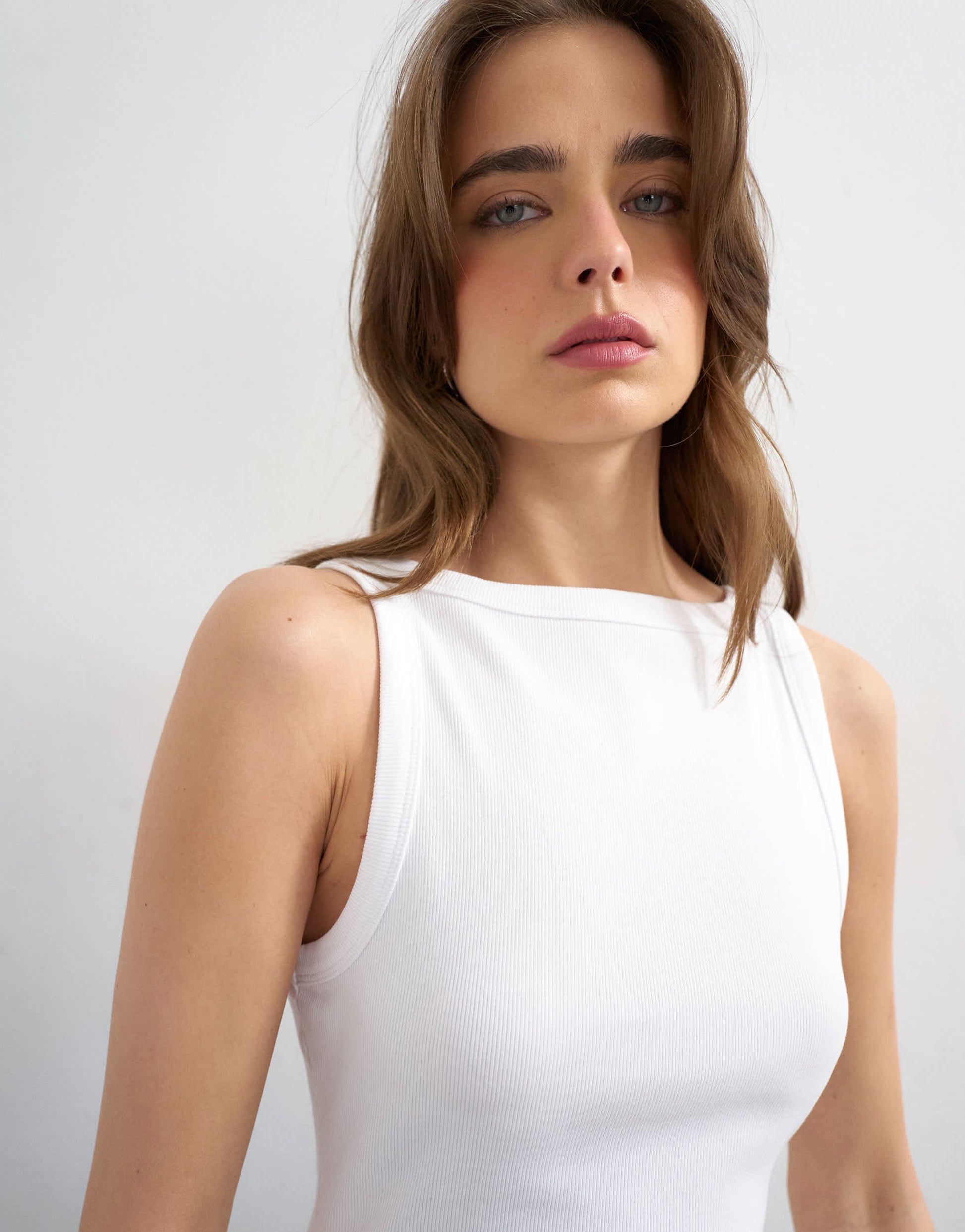 Topshop slash neck racer vest in white