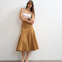 Topshop denim fit and flare maxi skirt in tobacco