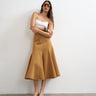 Topshop denim fit and flare maxi skirt in tobacco