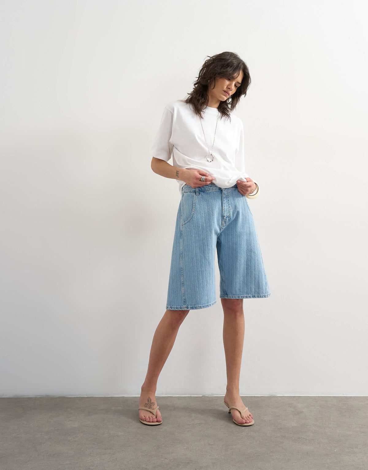 Topshop denim barrel jort in bleach stripe
