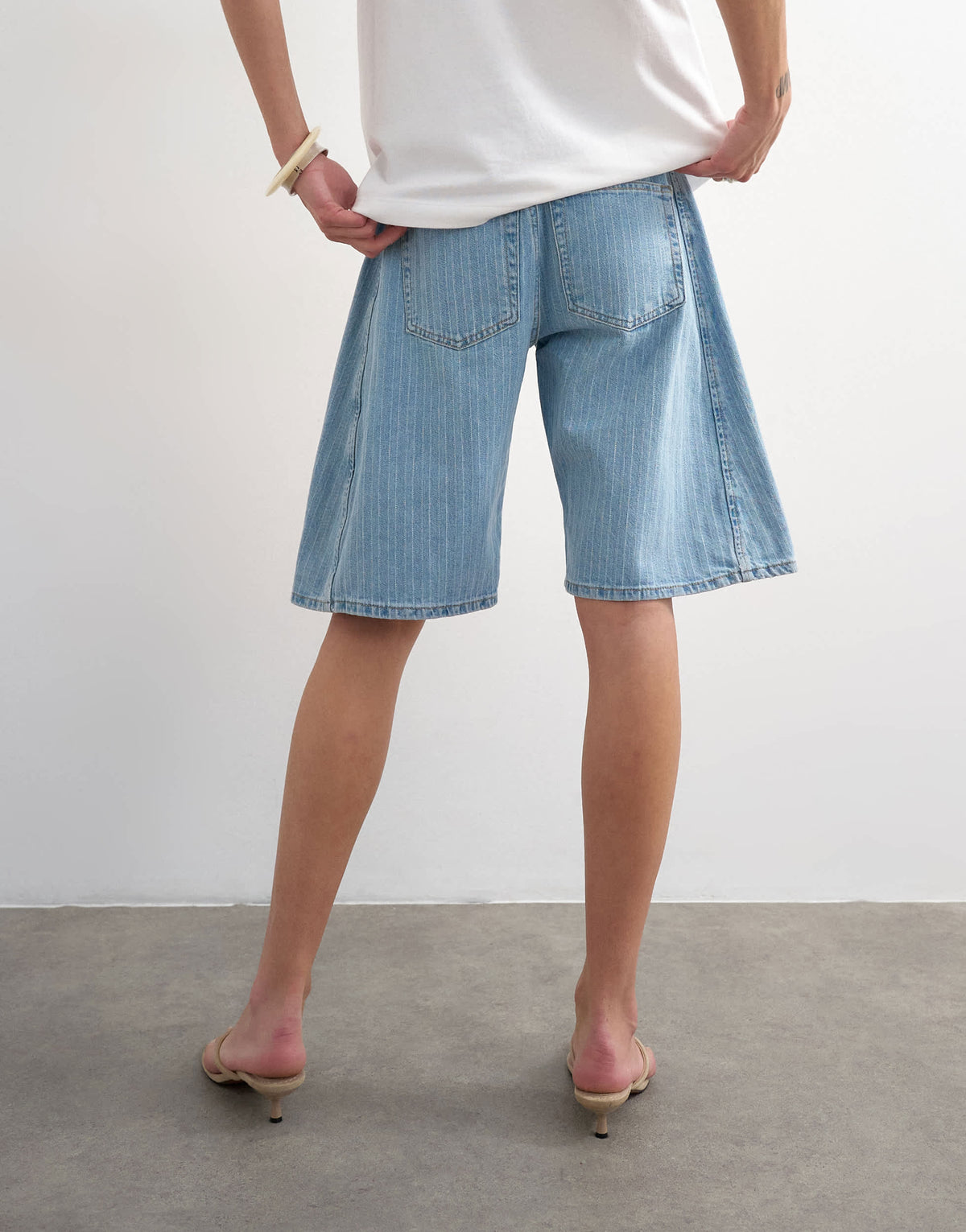 Topshop denim barrel jort in bleach stripe
