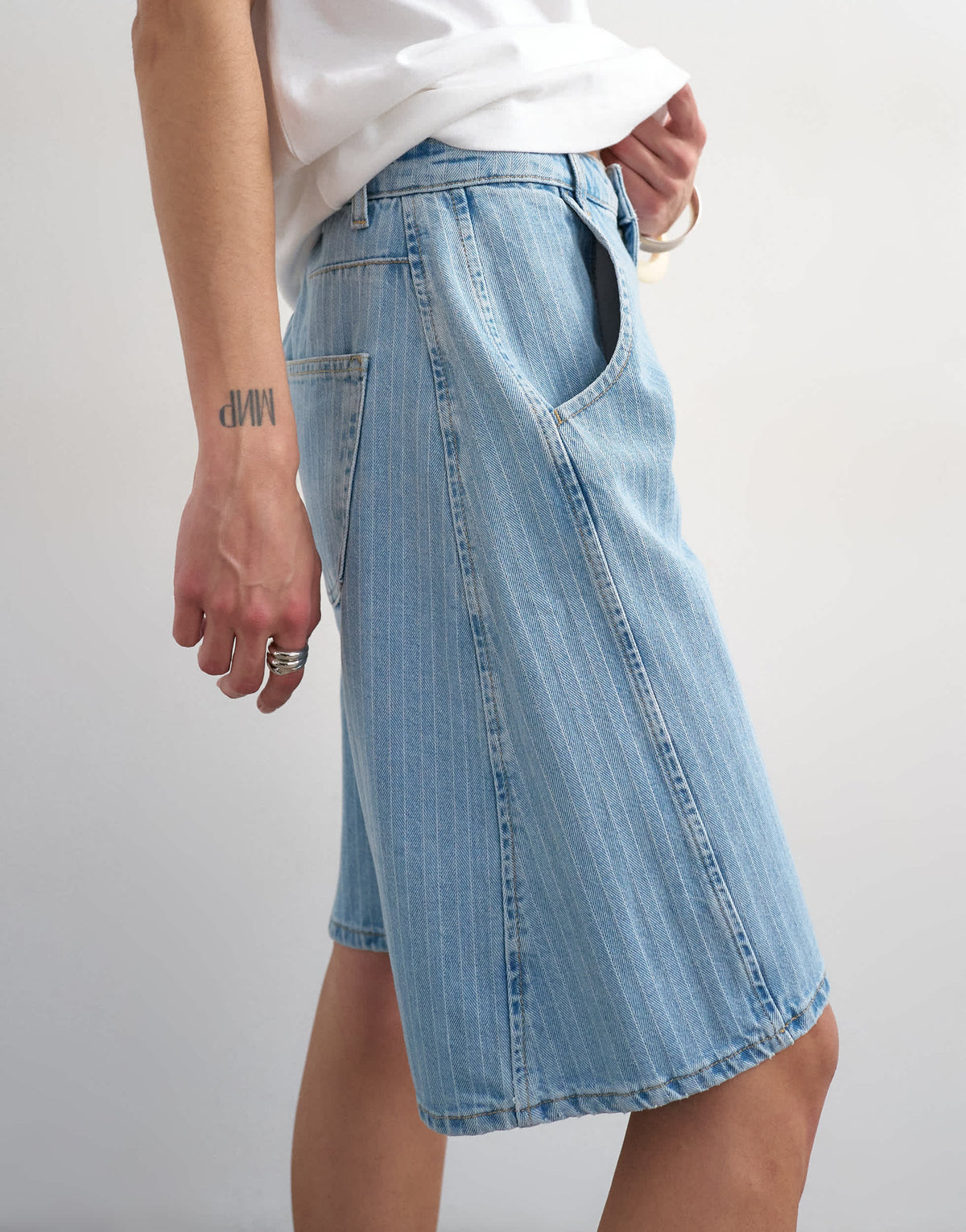 Topshop denim barrel jort in bleach stripe