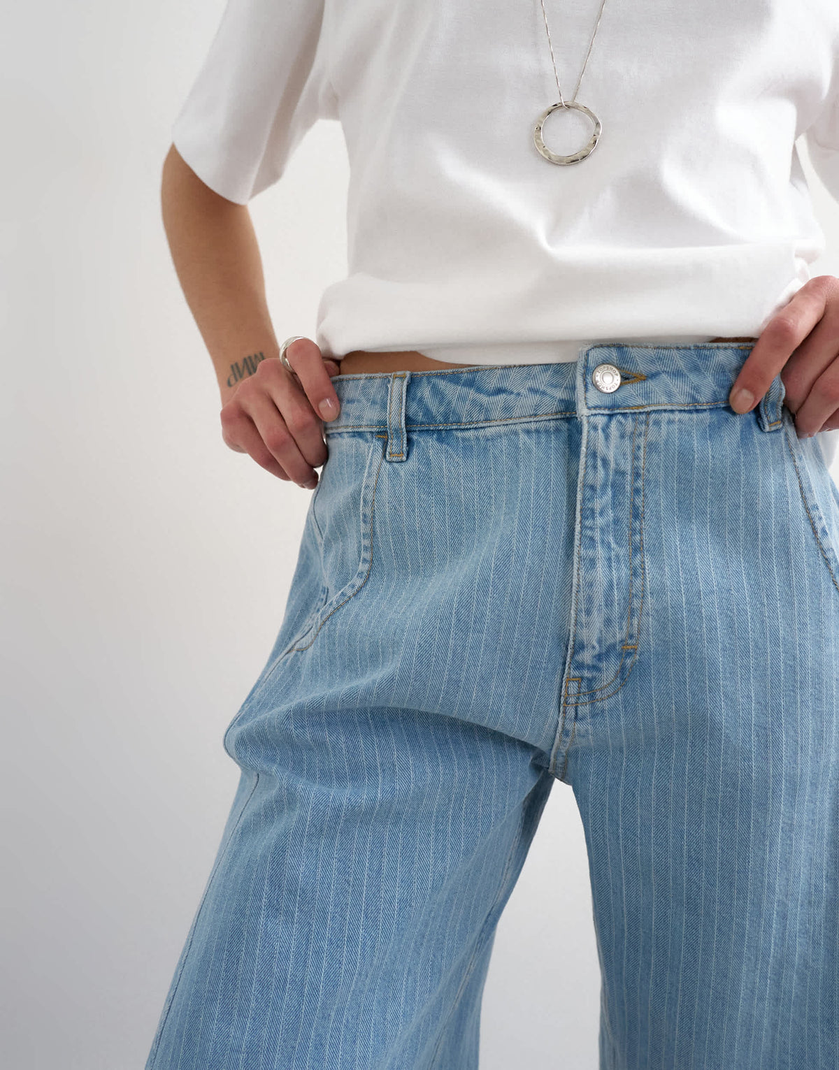 Topshop denim barrel jort in bleach stripe