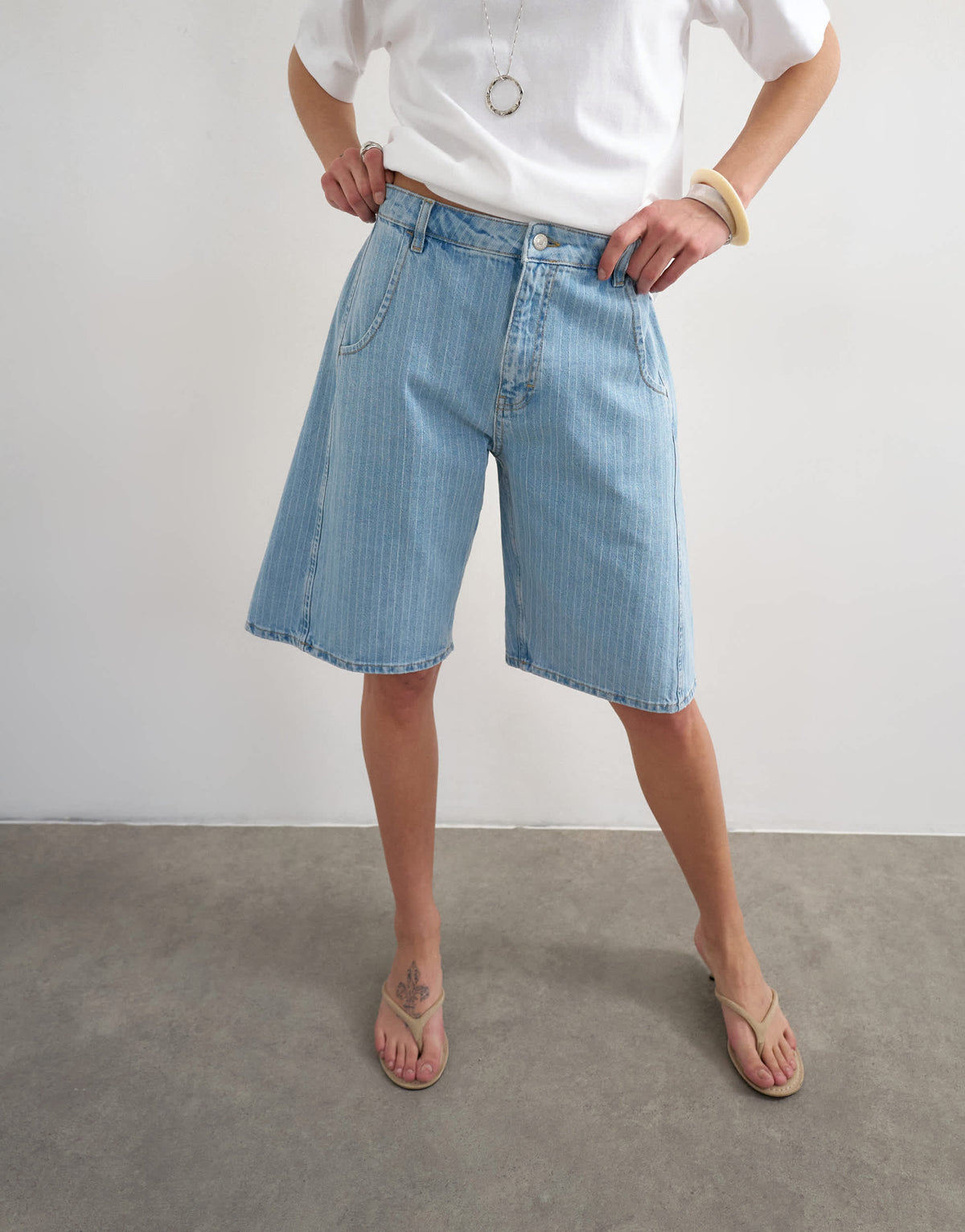 Topshop denim barrel jort in bleach stripe