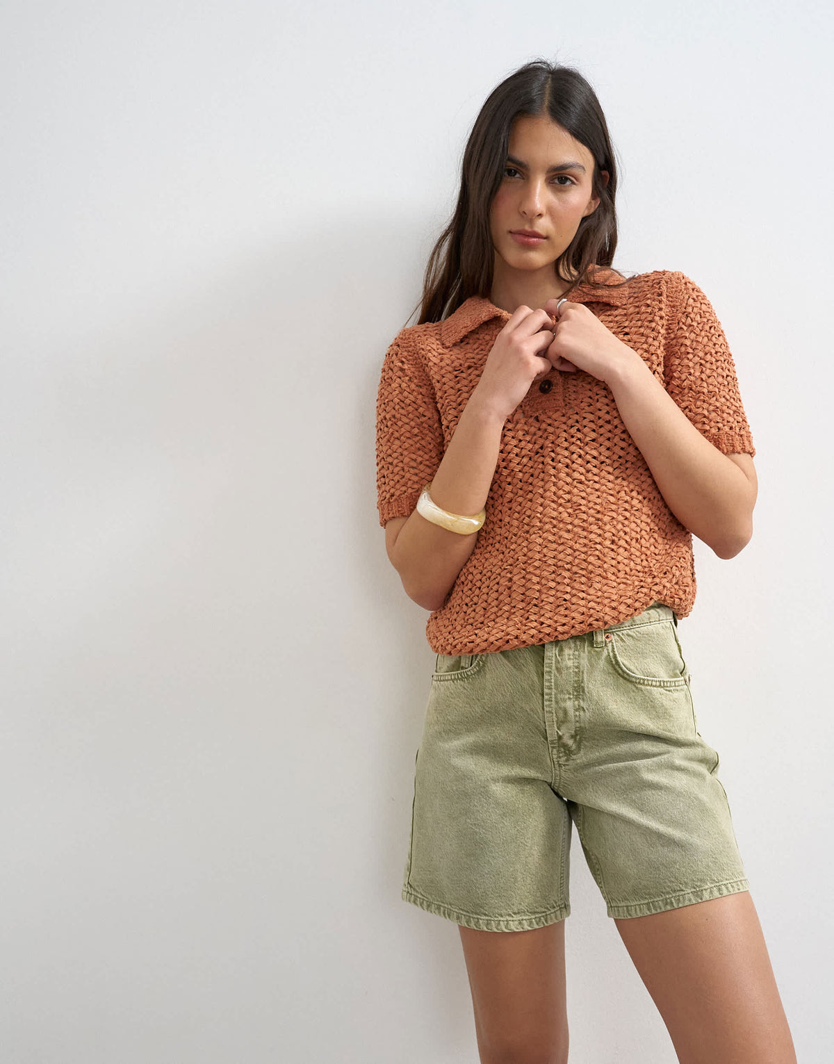 Topshop denim Editor short in apple green