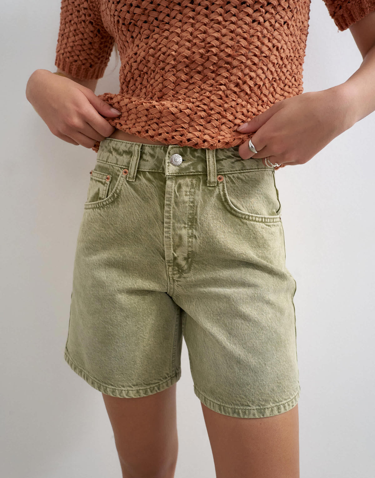 Topshop denim Editor short in apple green