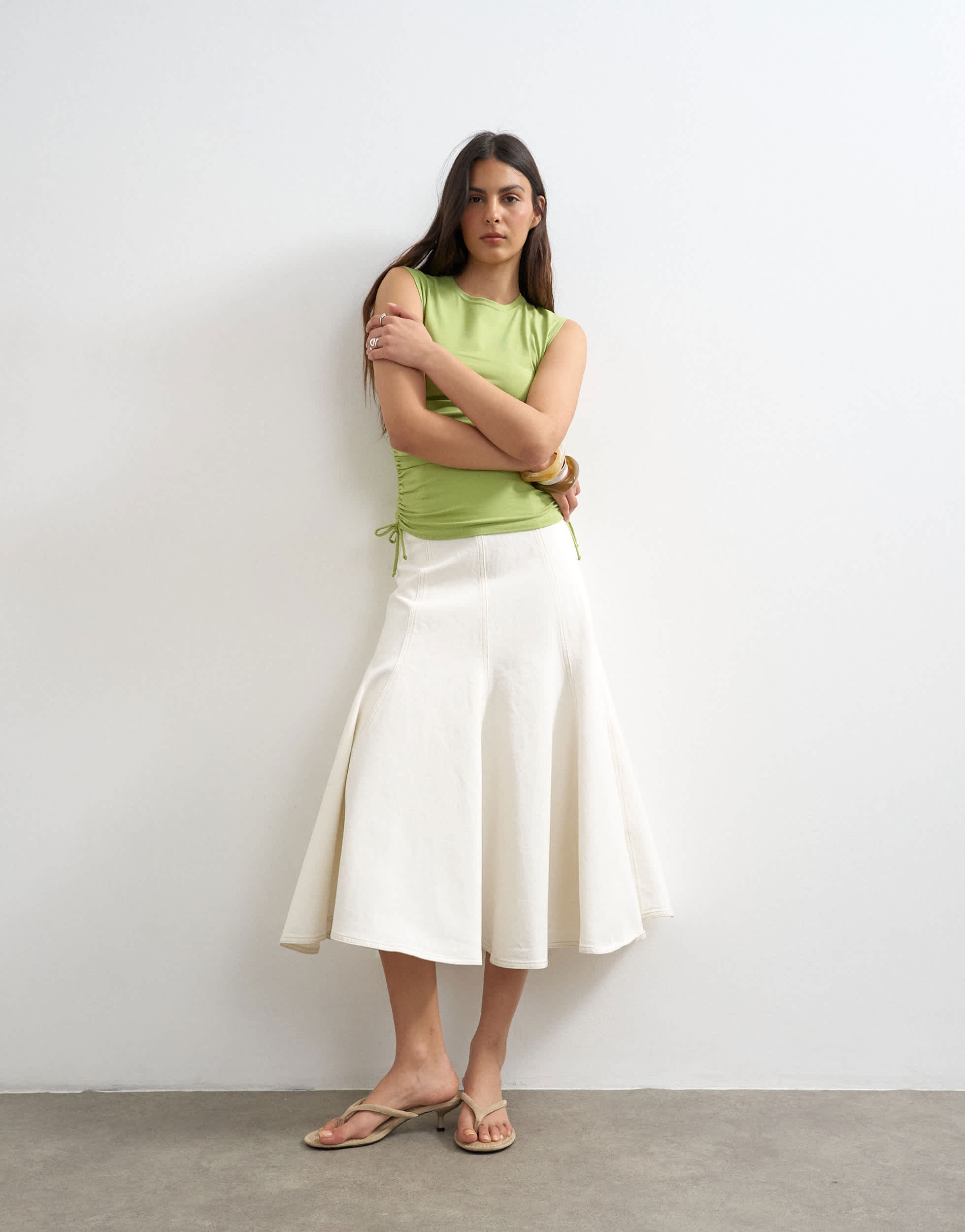 Topshop denim fit and flare maxi skirt in ecru