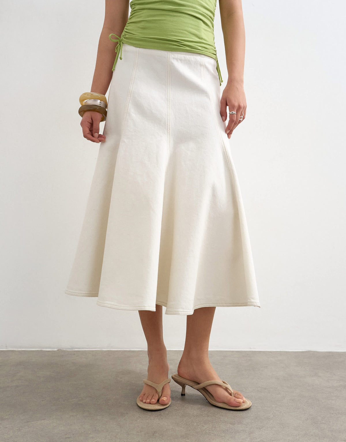 Topshop denim fit and flare maxi skirt in ecru