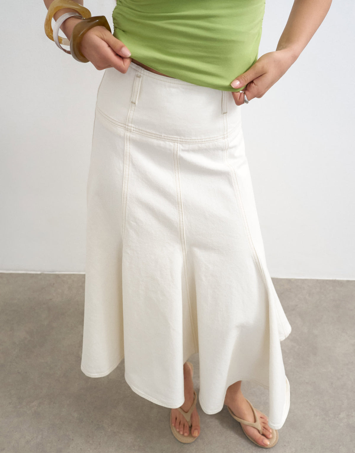 Topshop denim fit and flare maxi skirt in ecru