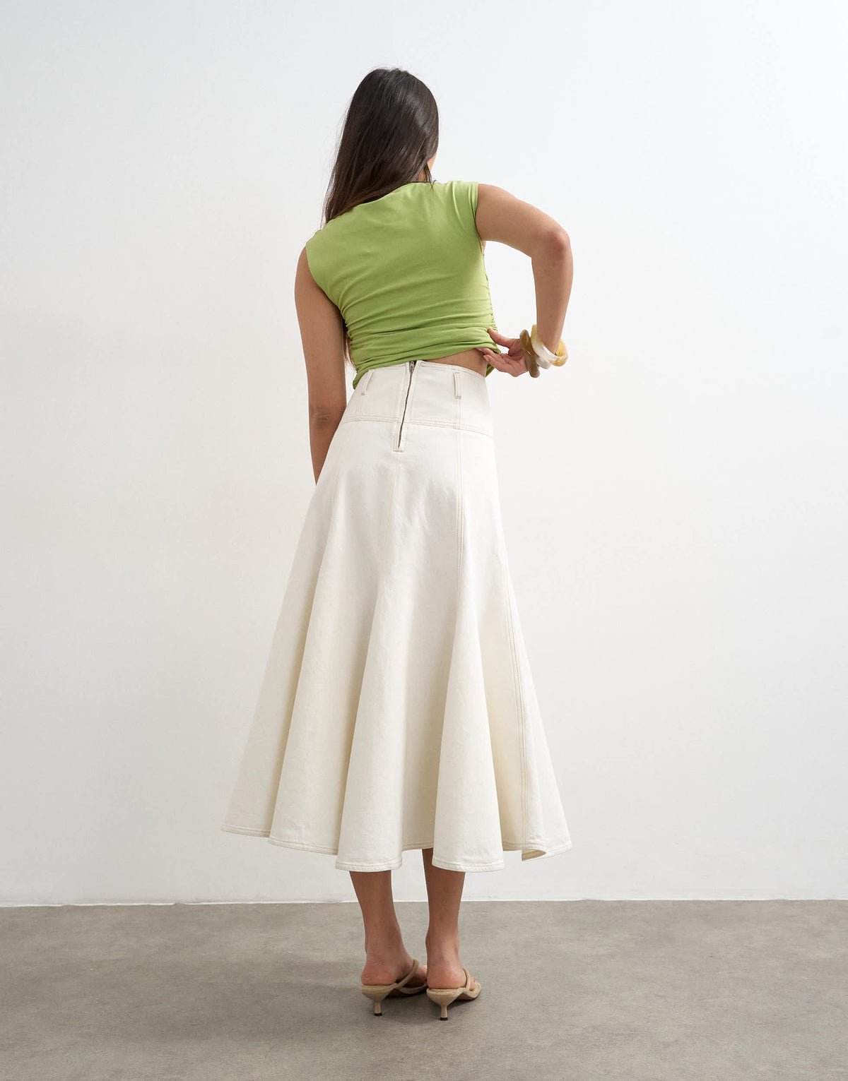 Topshop denim fit and flare maxi skirt in ecru