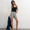 Topshop denim Editor short in ecru stripe