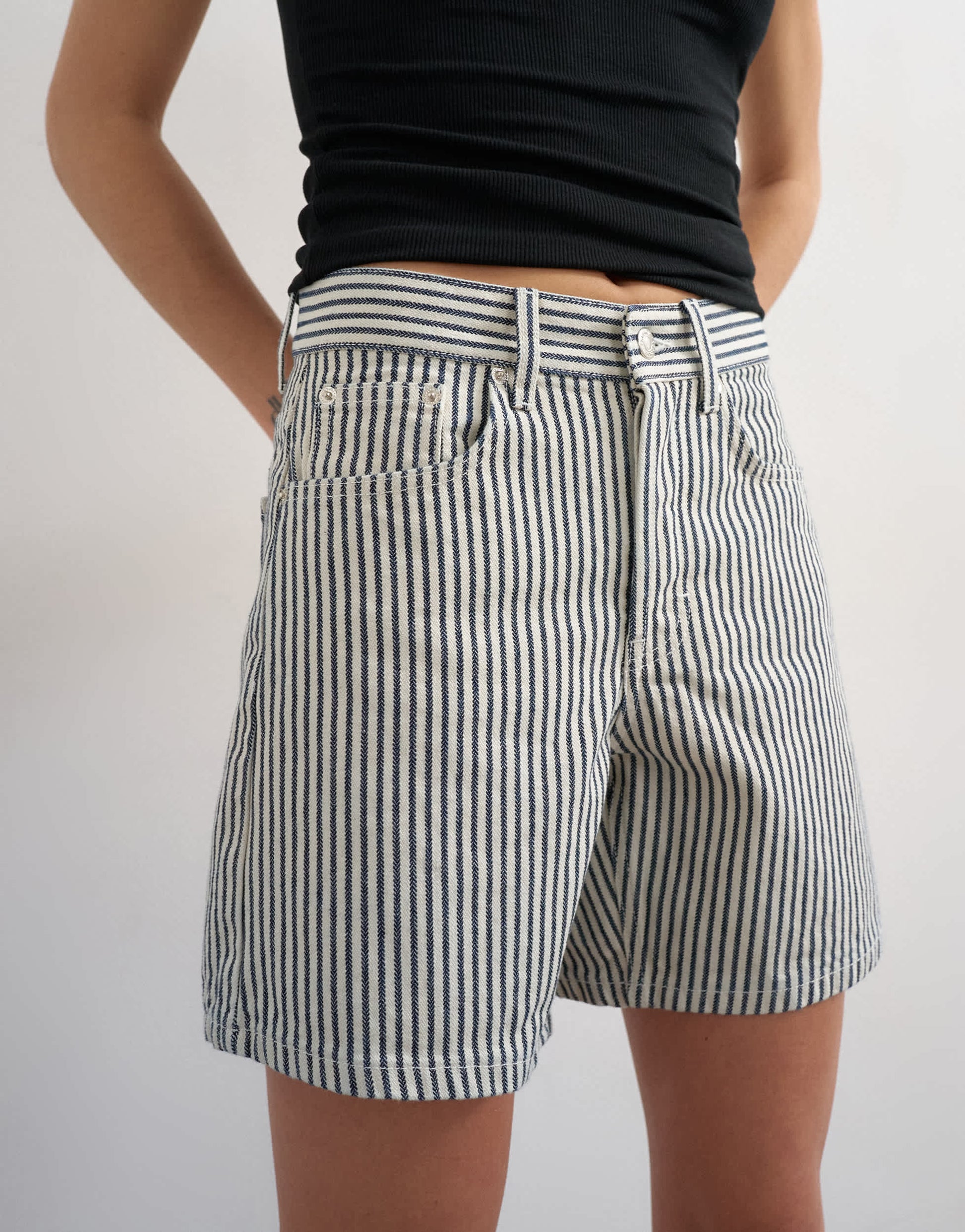 Topshop denim Editor short in ecru stripe