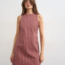 Topshop denim shift mini dress red and pink stripe
