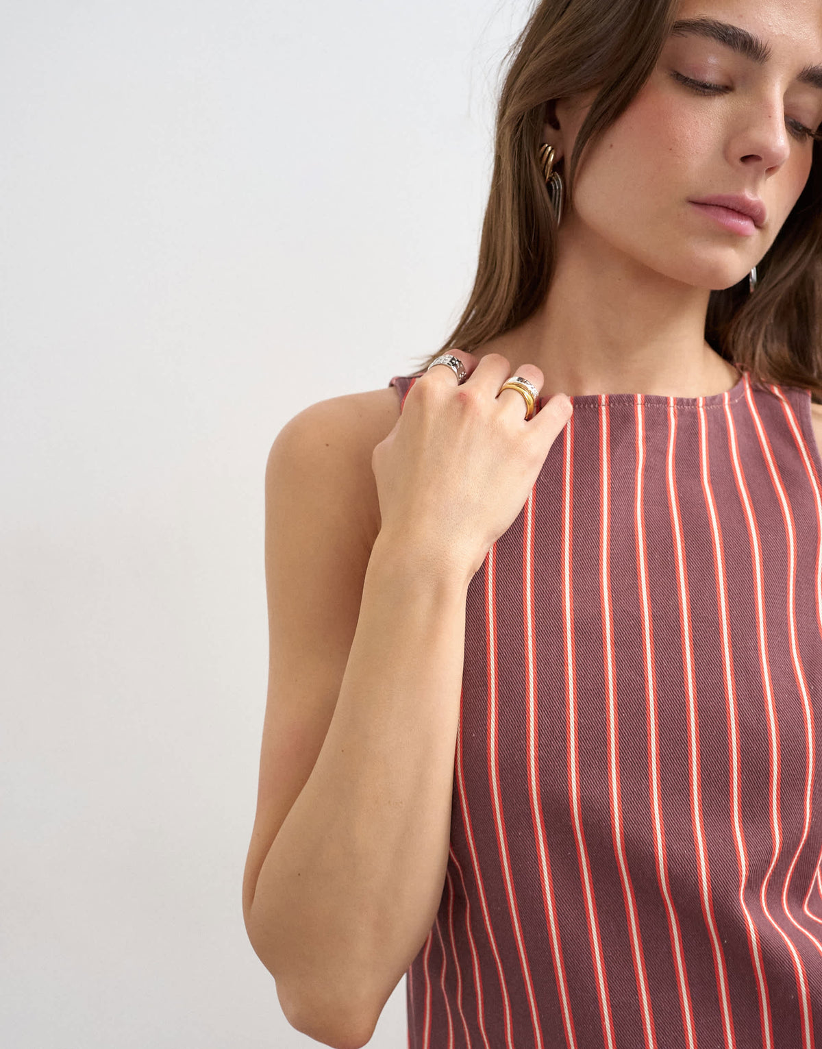 Topshop denim shift mini dress red and pink stripe