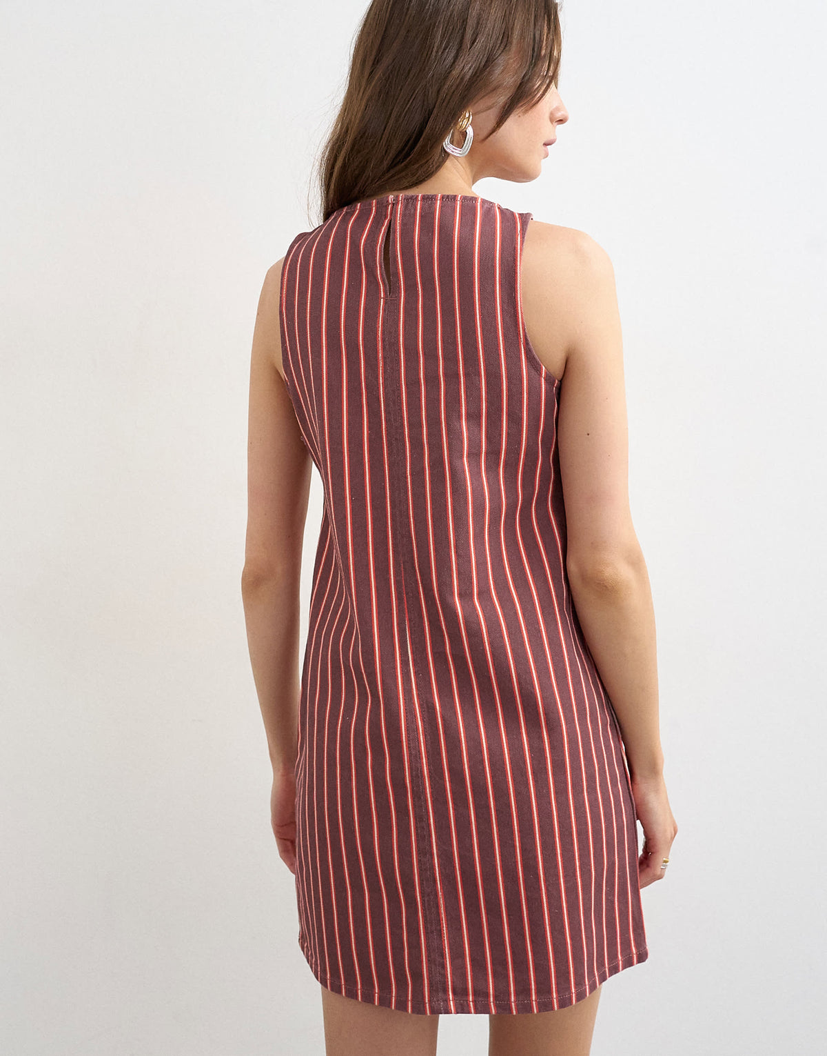 Topshop denim shift mini dress red and pink stripe
