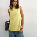 Topshop open back chuck on linen rich tank in muted lime