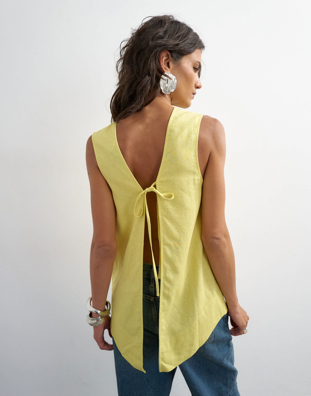 Topshop open back chuck on linen rich tank in muted lime