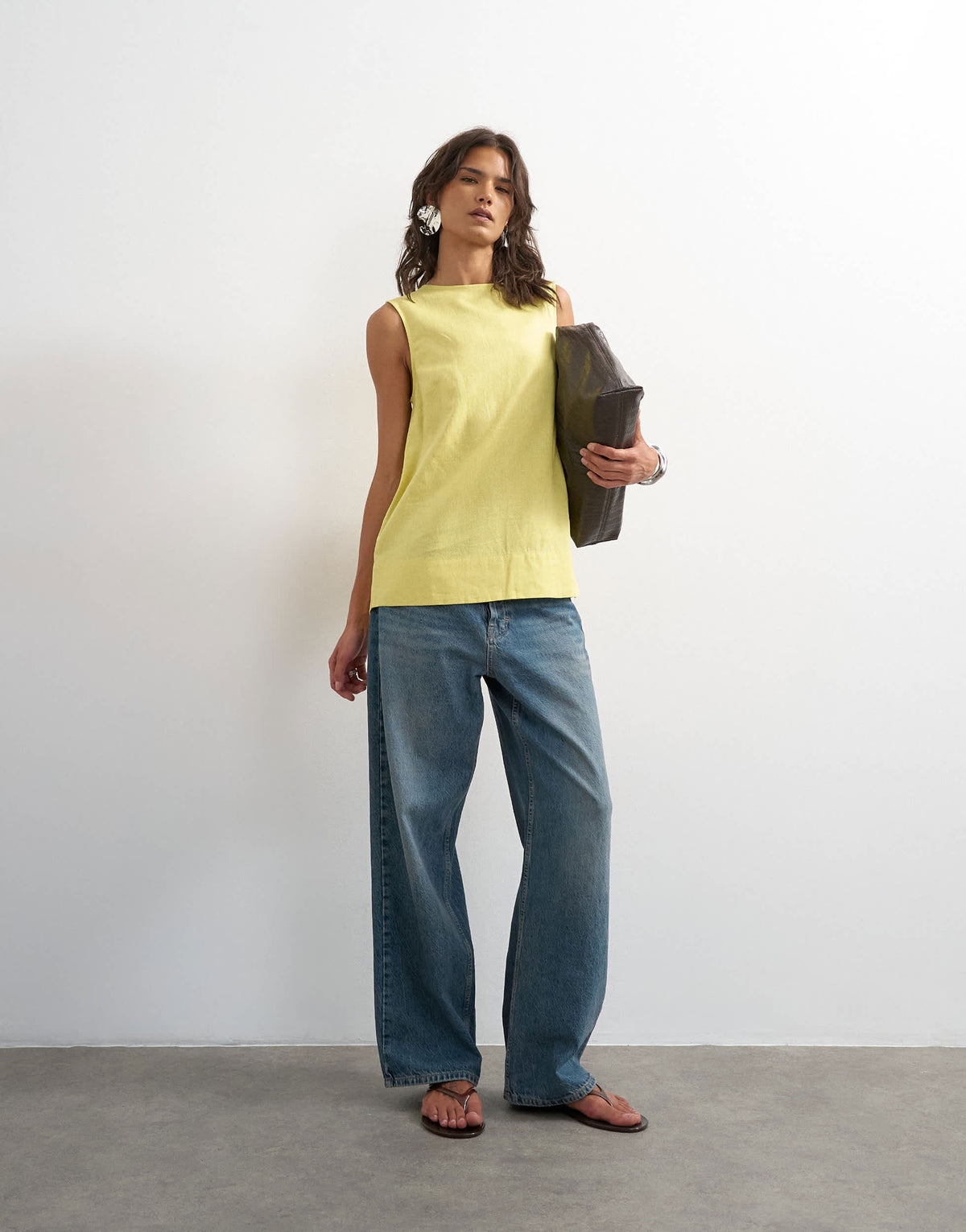 Topshop open back chuck on linen rich tank in muted lime