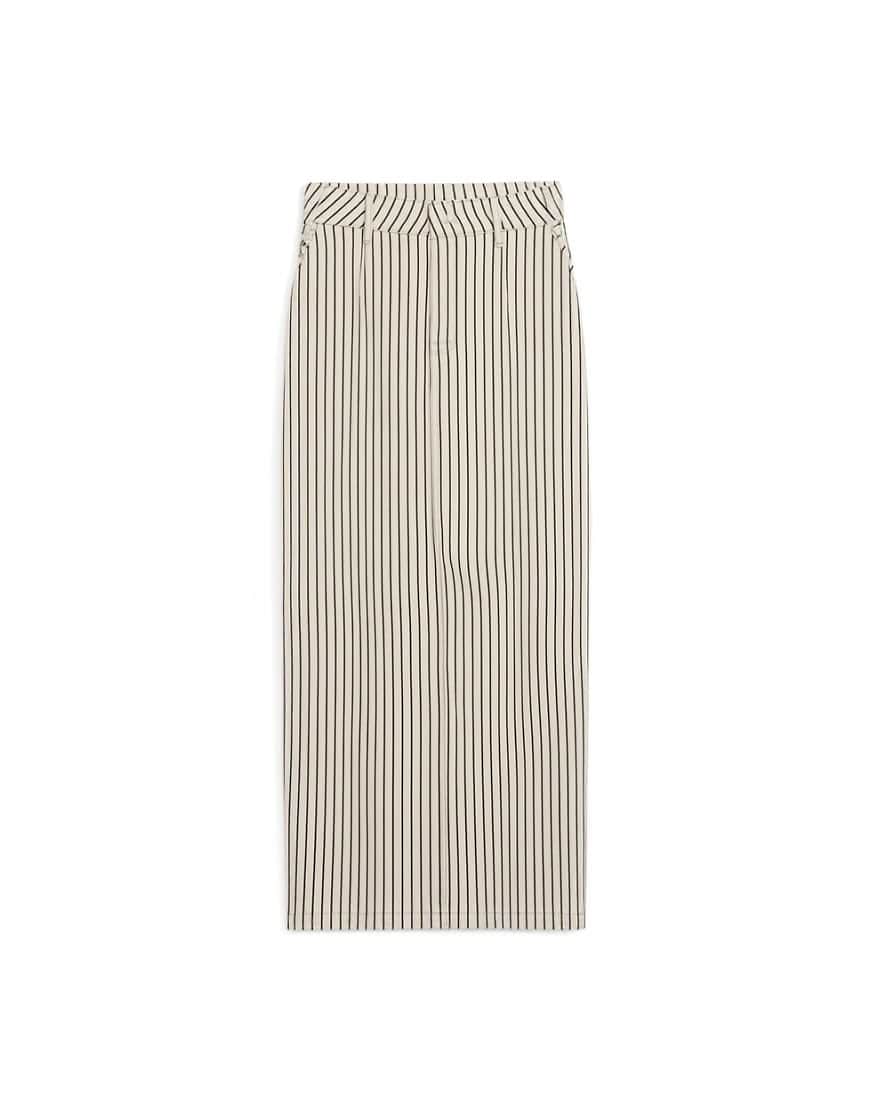 Topshop denim column maxi skirt in black and ecru stripe