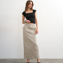 Topshop denim column maxi skirt in black and ecru stripe