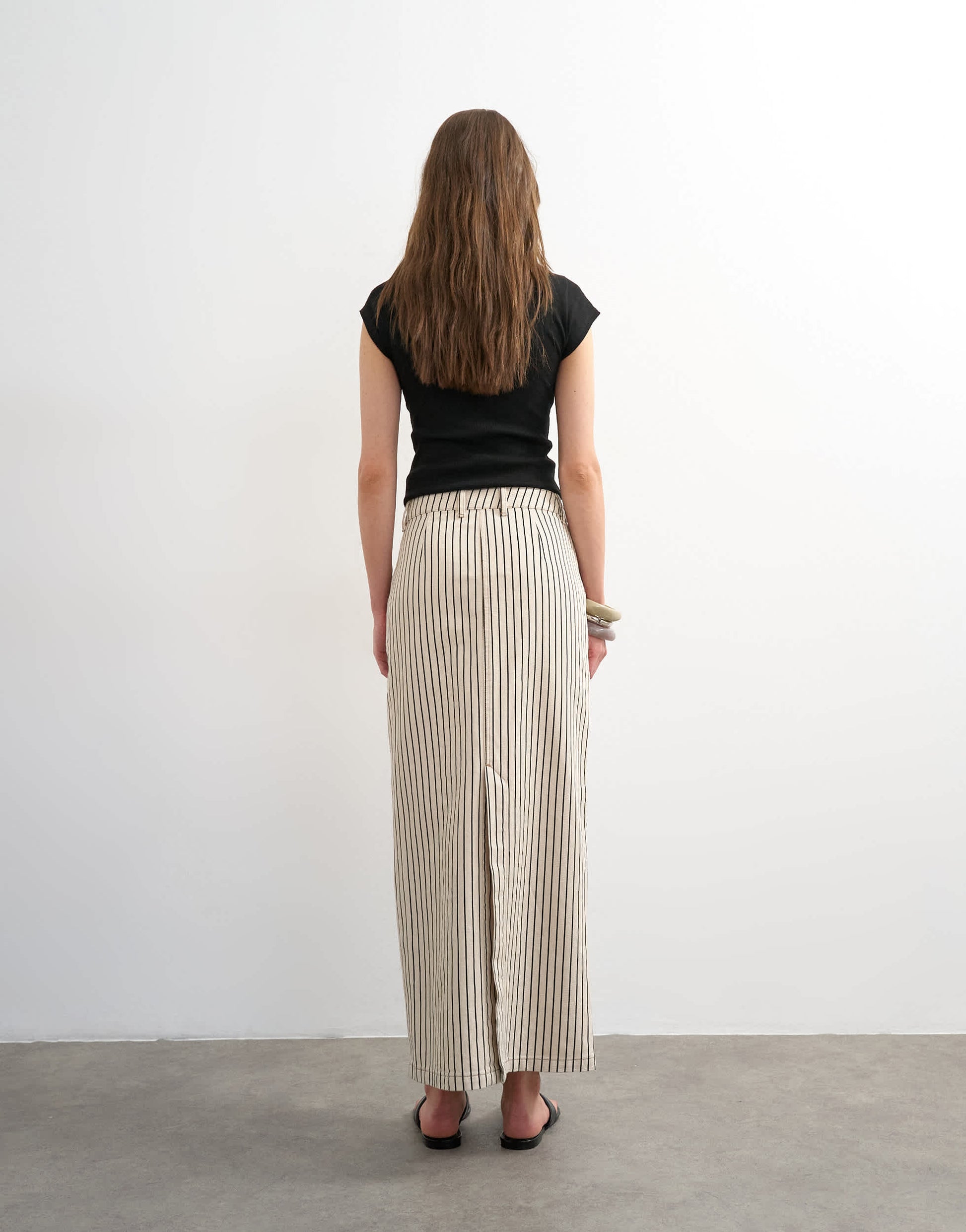 Topshop denim column maxi skirt in black and ecru stripe