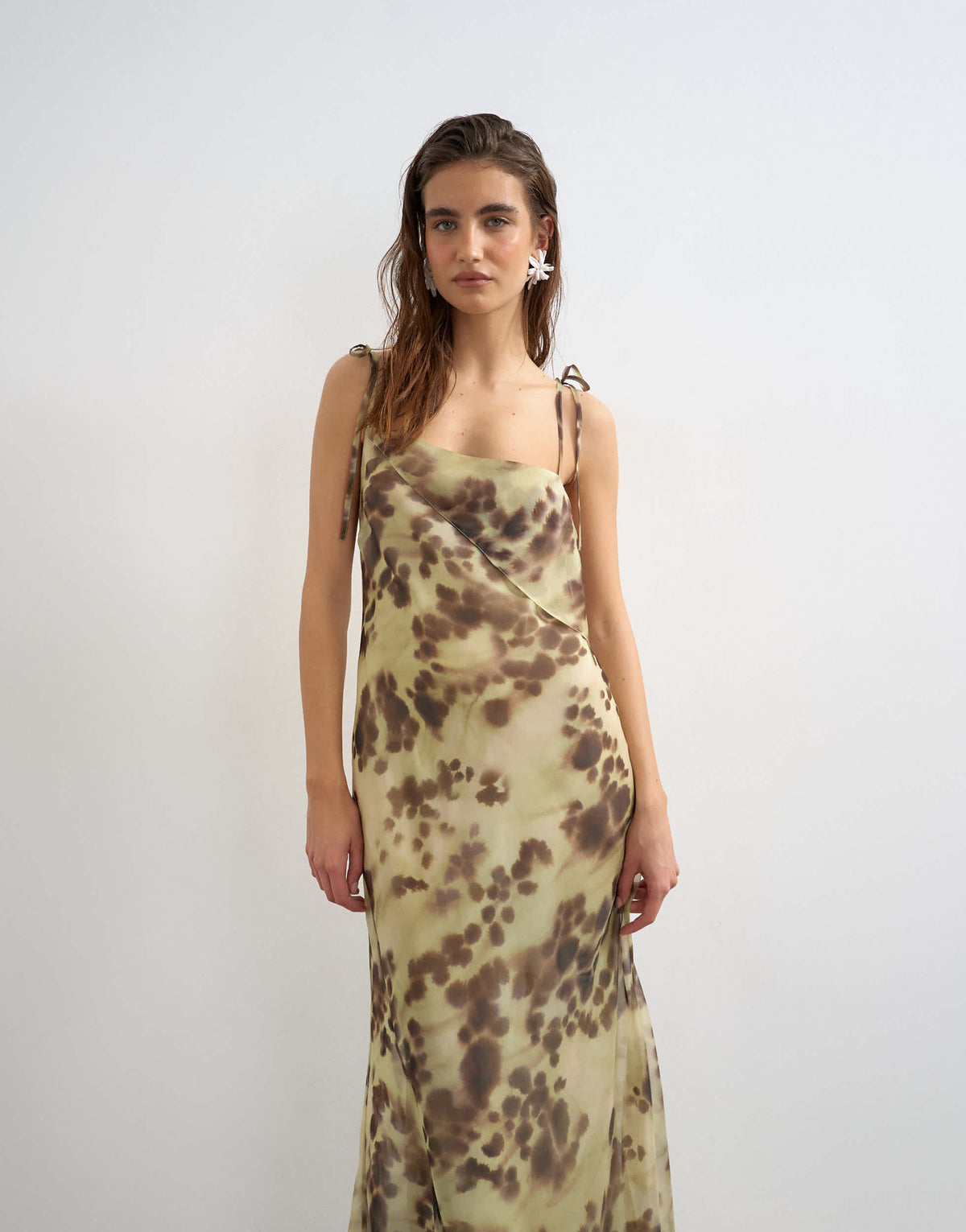 Topshop folded bust organza maxi dress in abstract blur print
