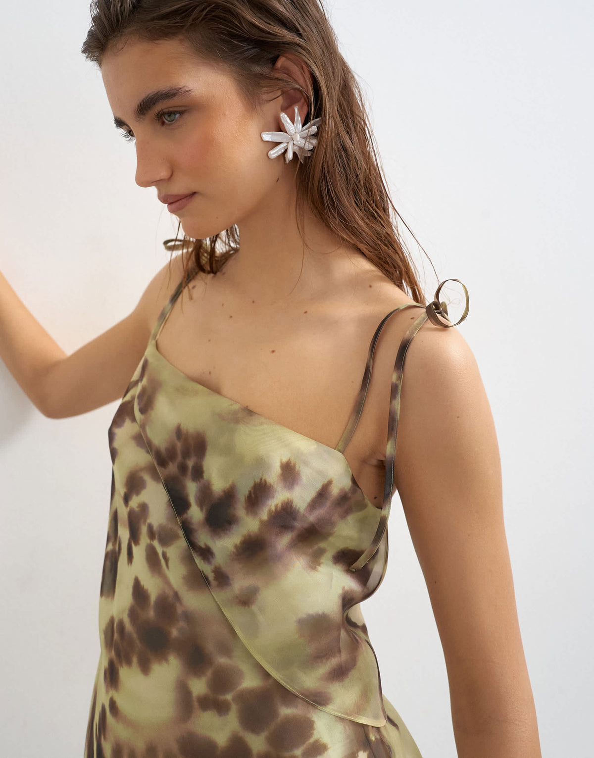 Topshop folded bust organza maxi dress in abstract blur print
