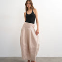 Topshop denim barrel seamed maxi skirt in red and ecru stripe