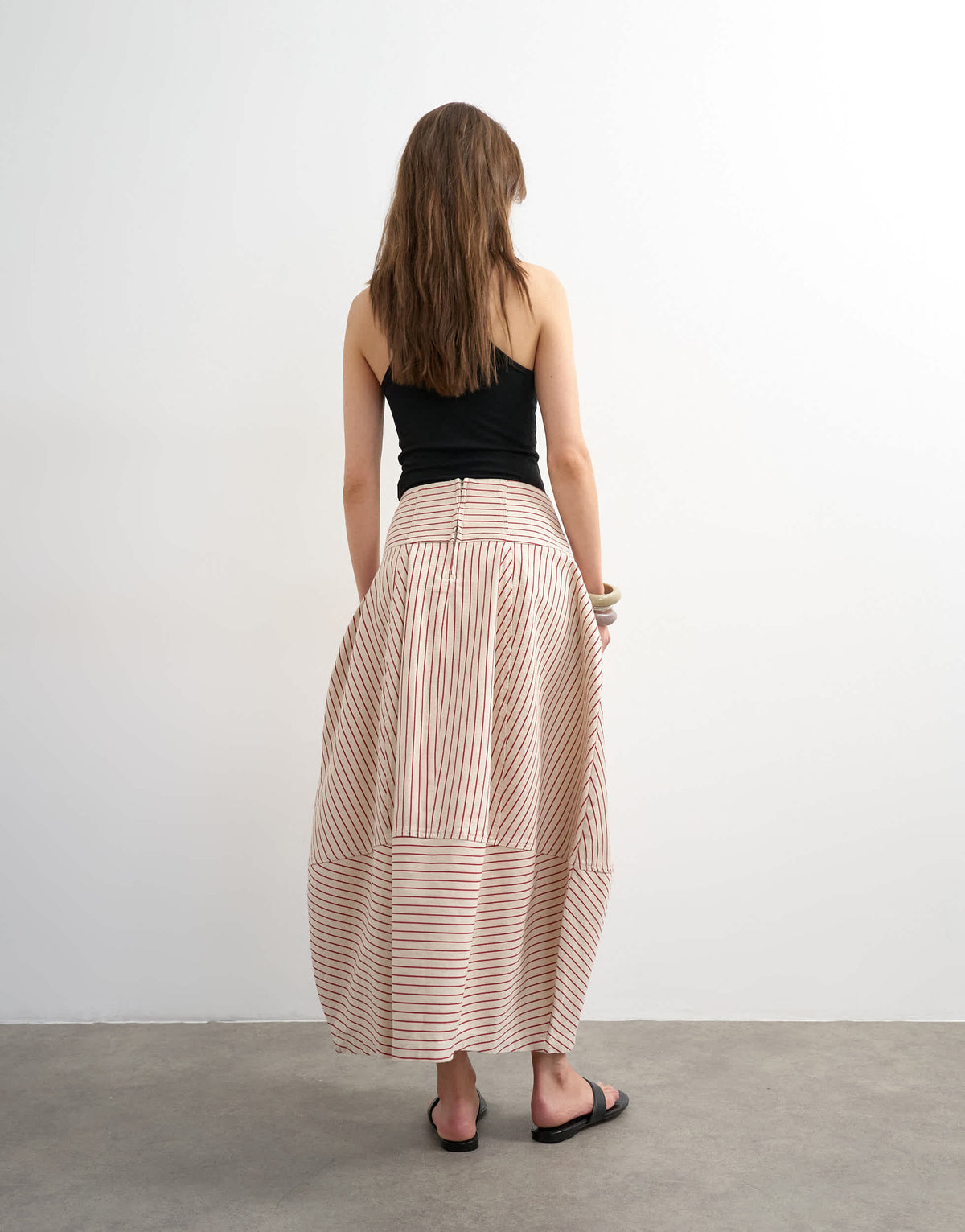 Topshop denim barrel seamed maxi skirt in red and ecru stripe