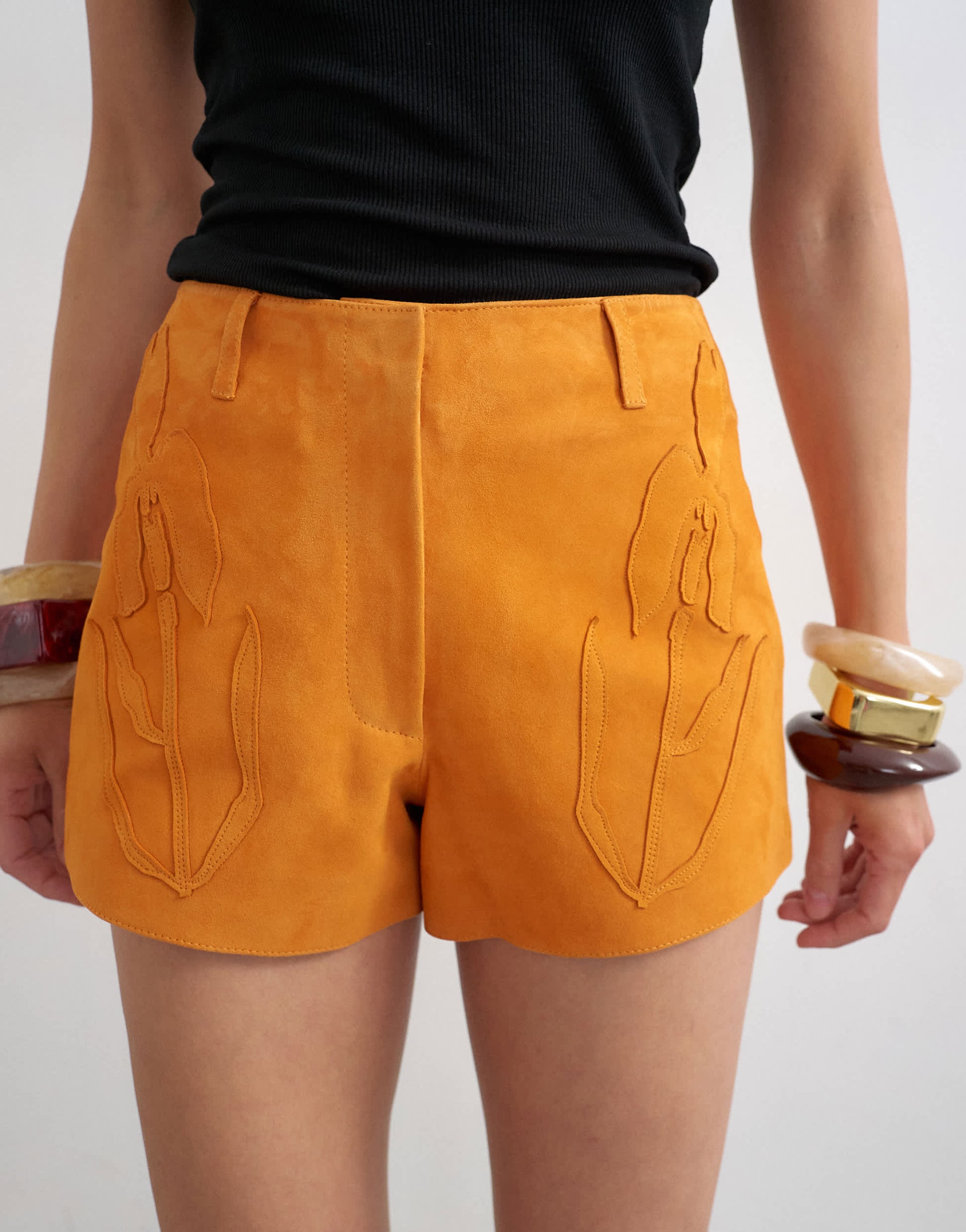 Topshop real suede patch micro short in orange