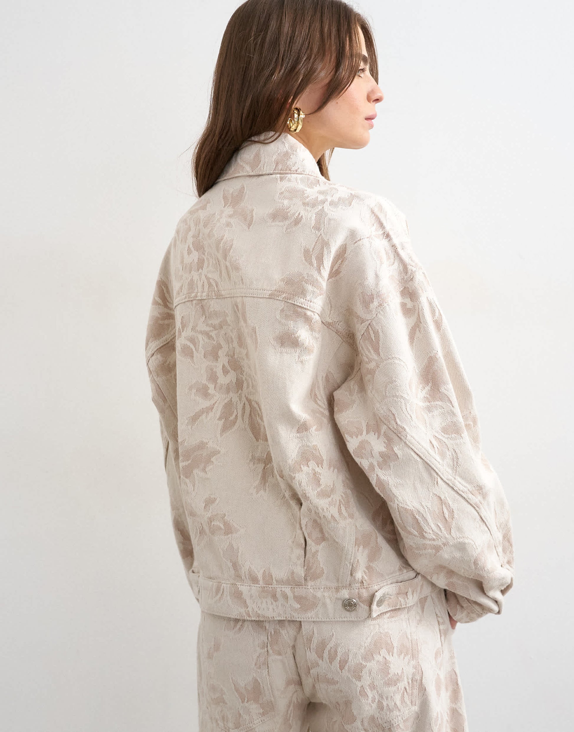 Topshop denim balloon jacket in ecru jacquard floral