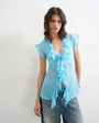 Topshop ruffle v neck top in blue