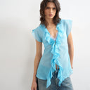 Topshop ruffle v neck top in blue