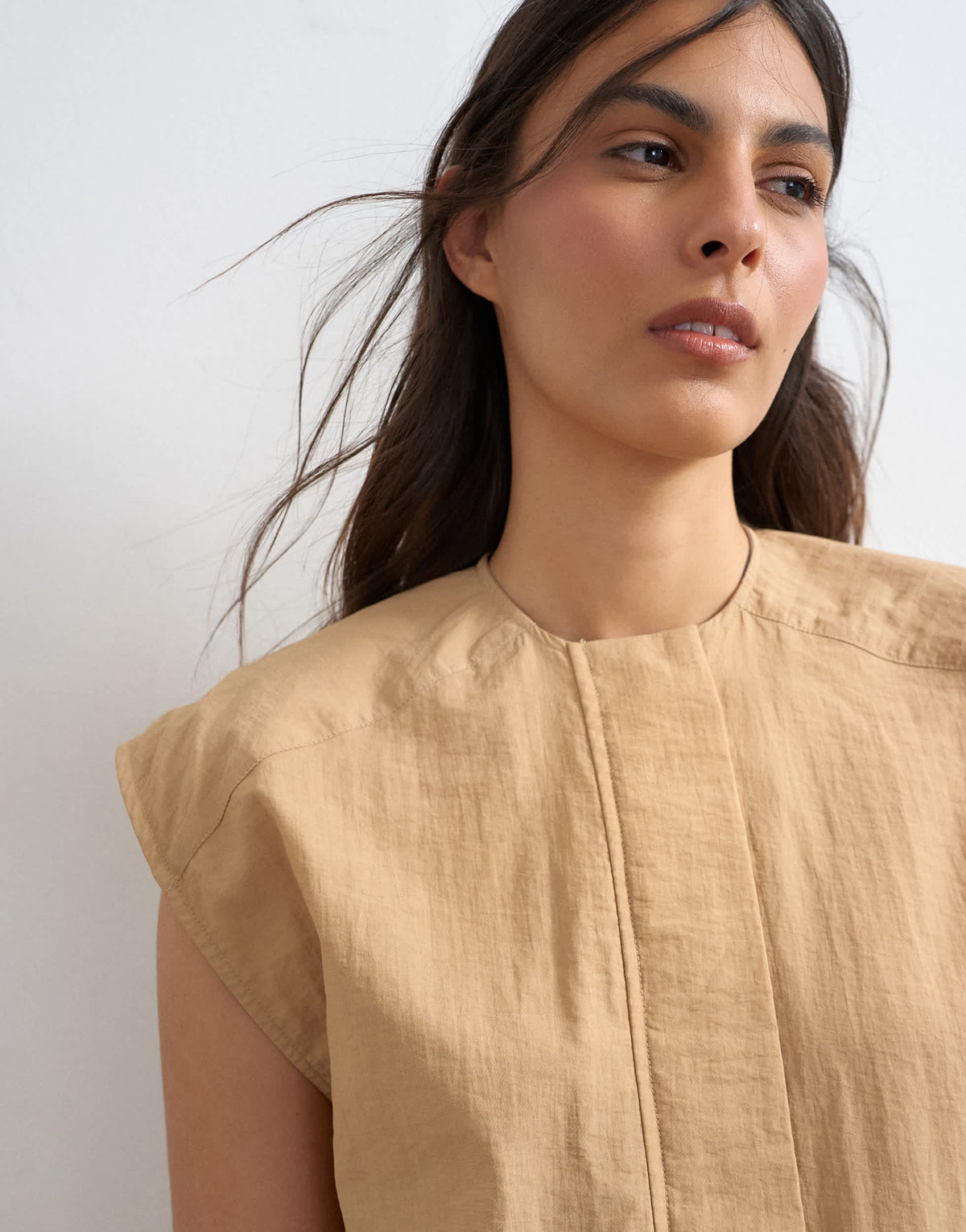 Topshop utility concealed placket column maxi dress in beige