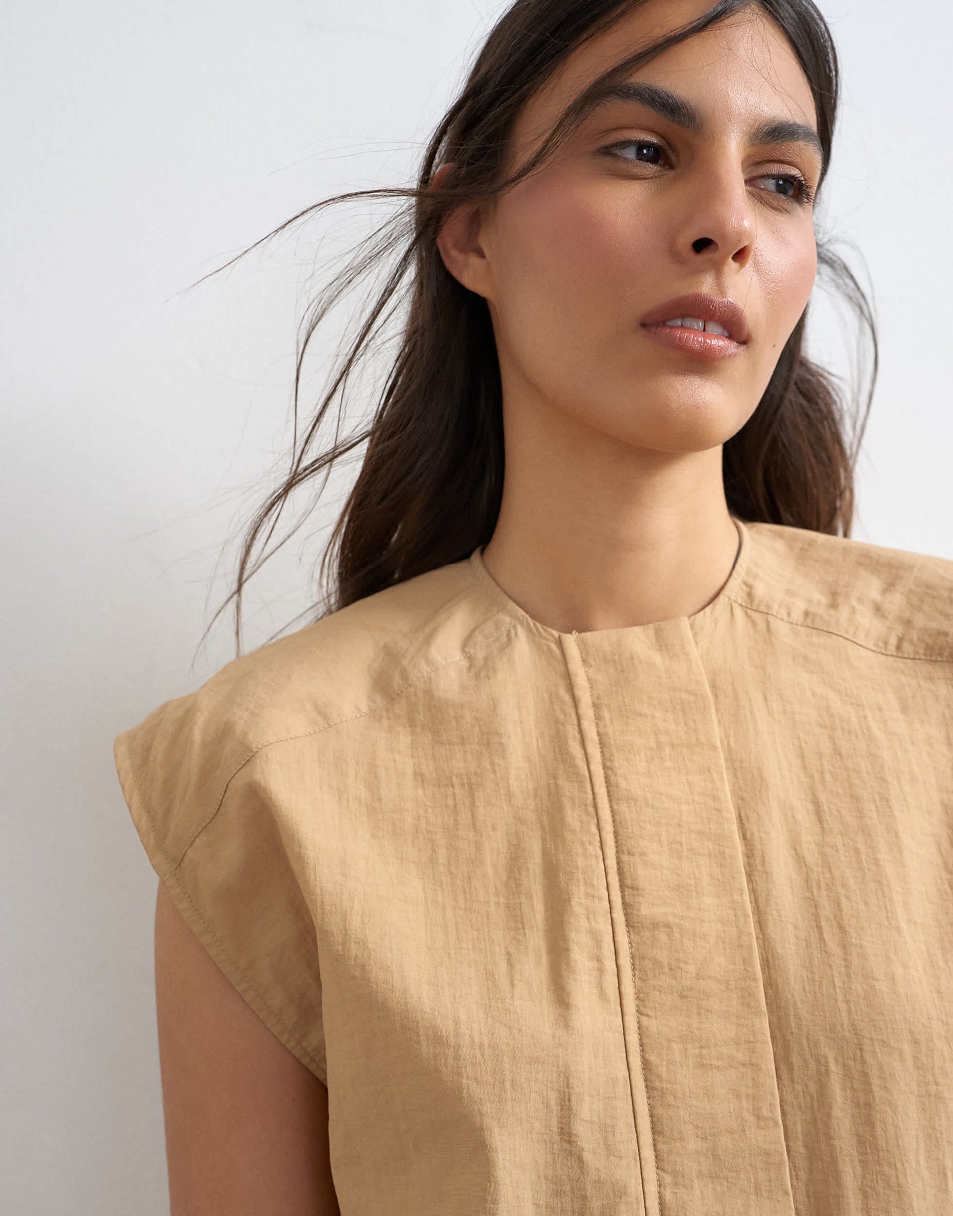 Topshop utility concealed placket column maxi dress in beige