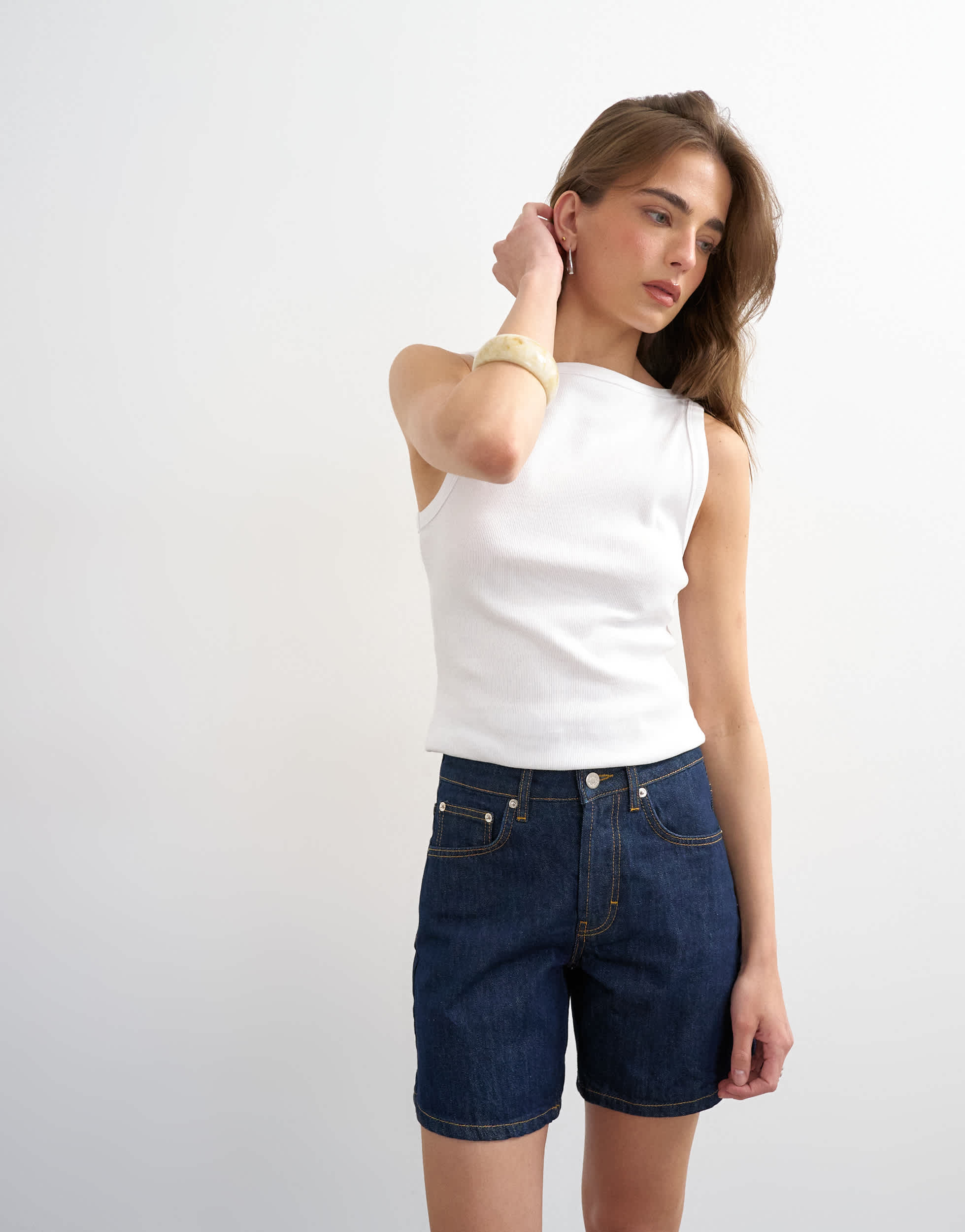 Short en denim Topshop Editor, délavé indigo