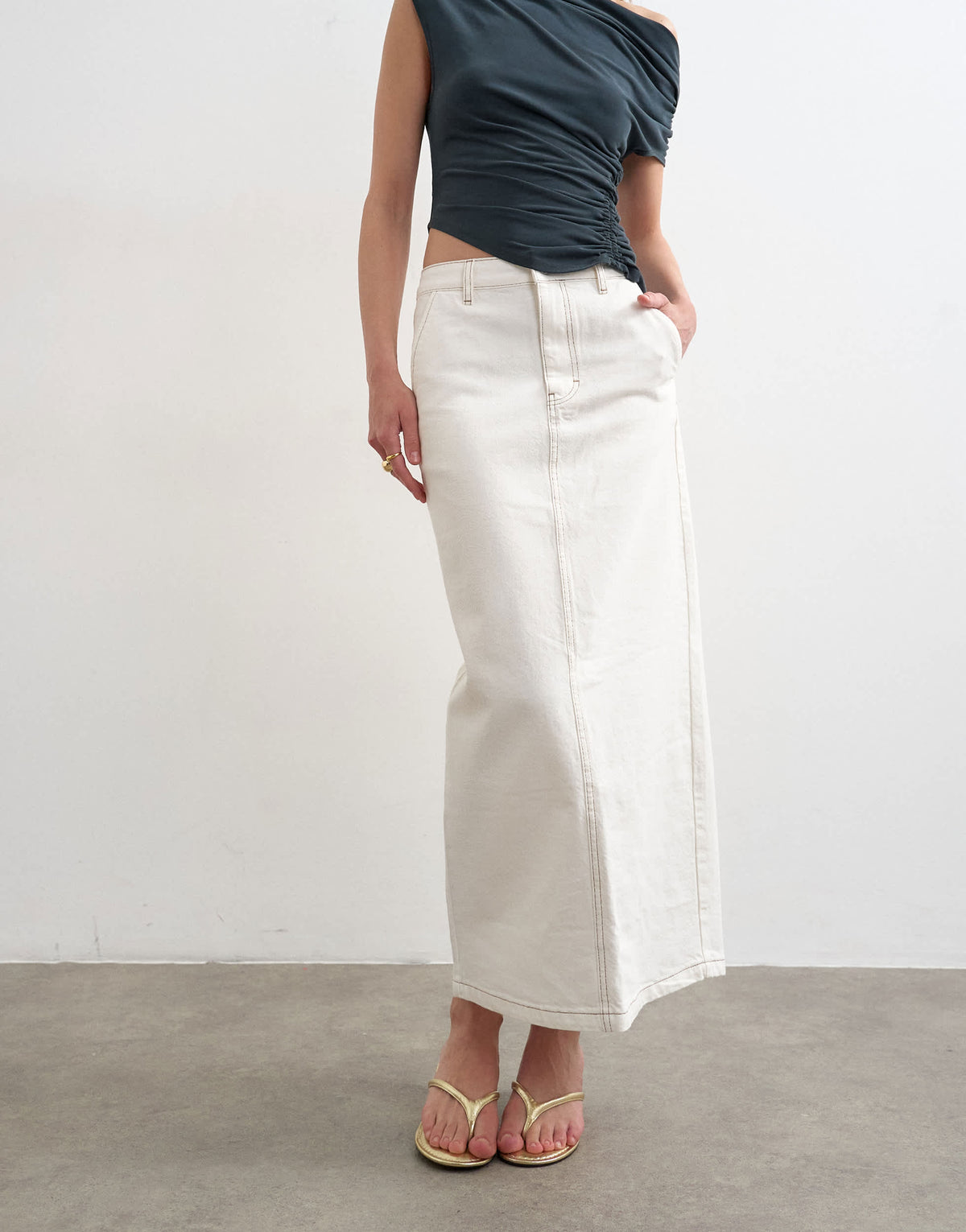 Topshop denim column maxi skirt in bone