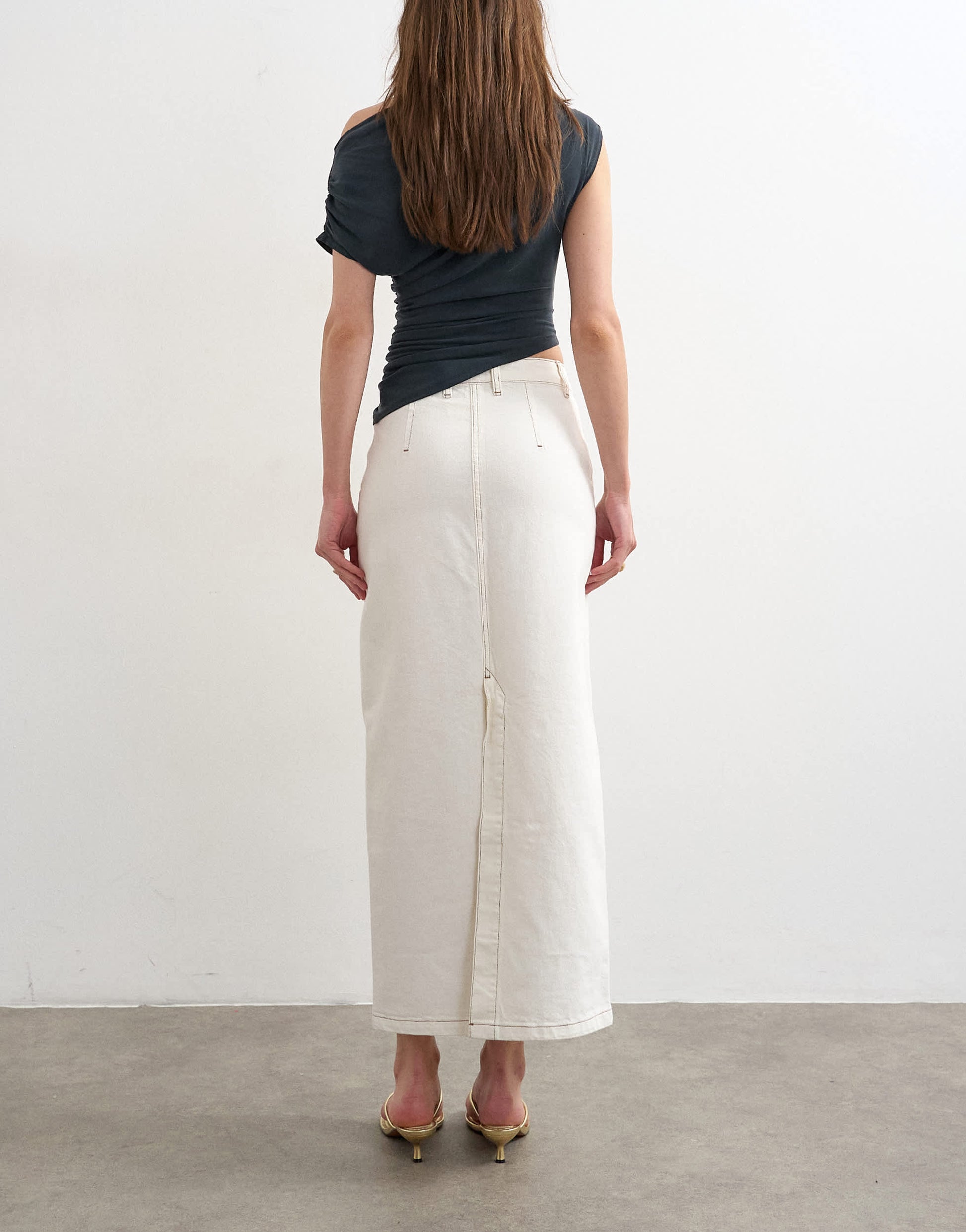 Topshop denim column maxi skirt in bone
