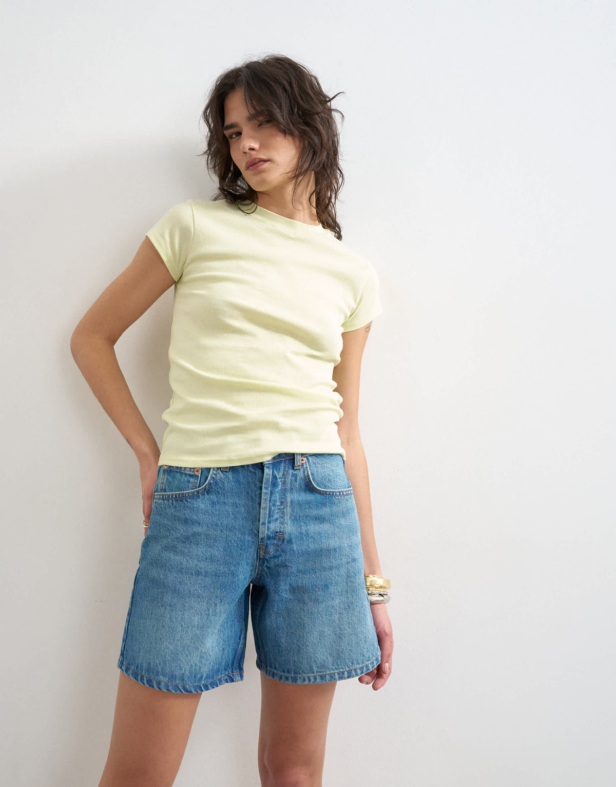 Topshop denim Editor short in mid blue