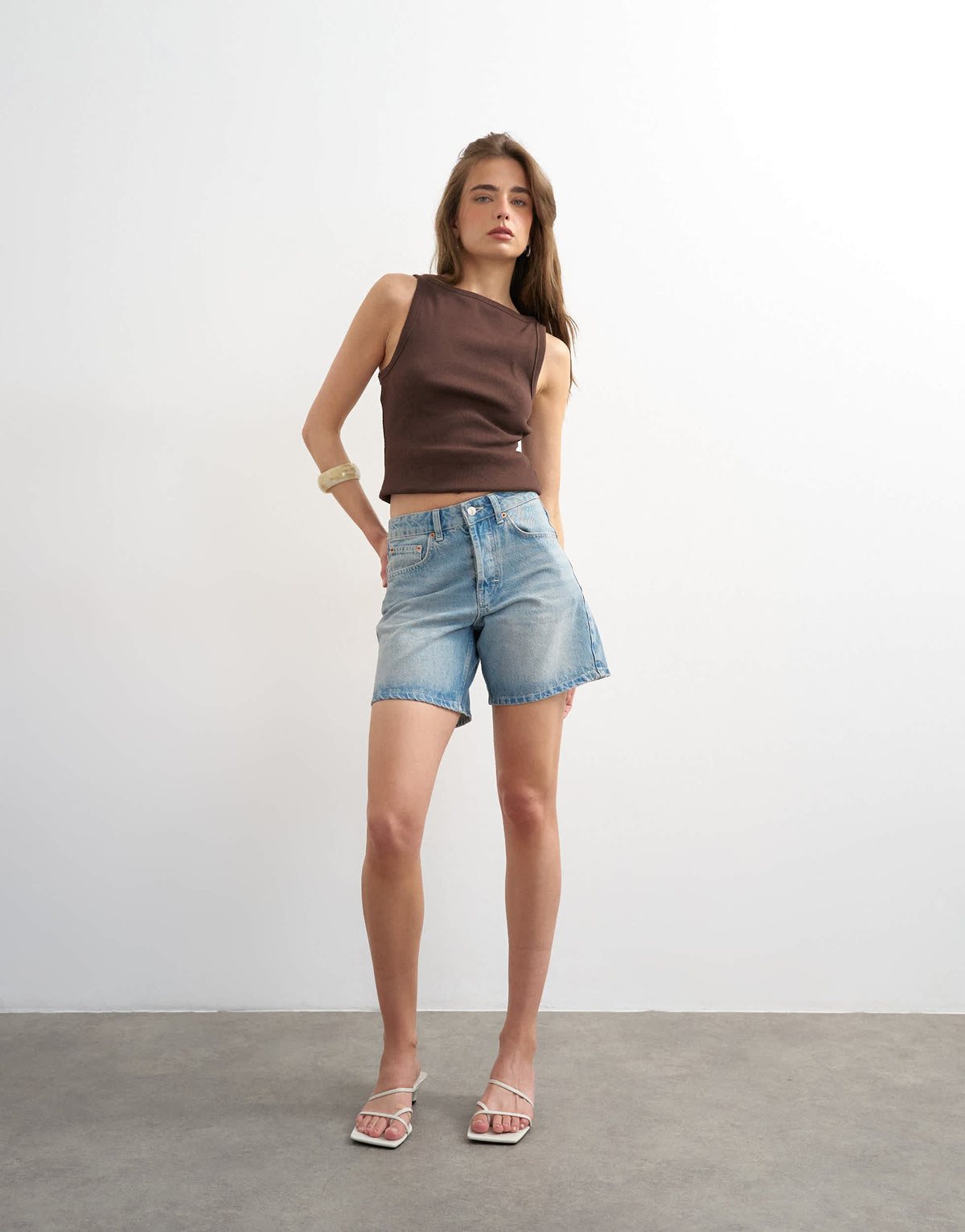 Topshop denim Editor short in bleach