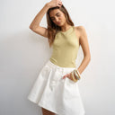 Topshop denim pleated full mini skirt in bone