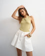 Topshop denim pleated full mini skirt in bone