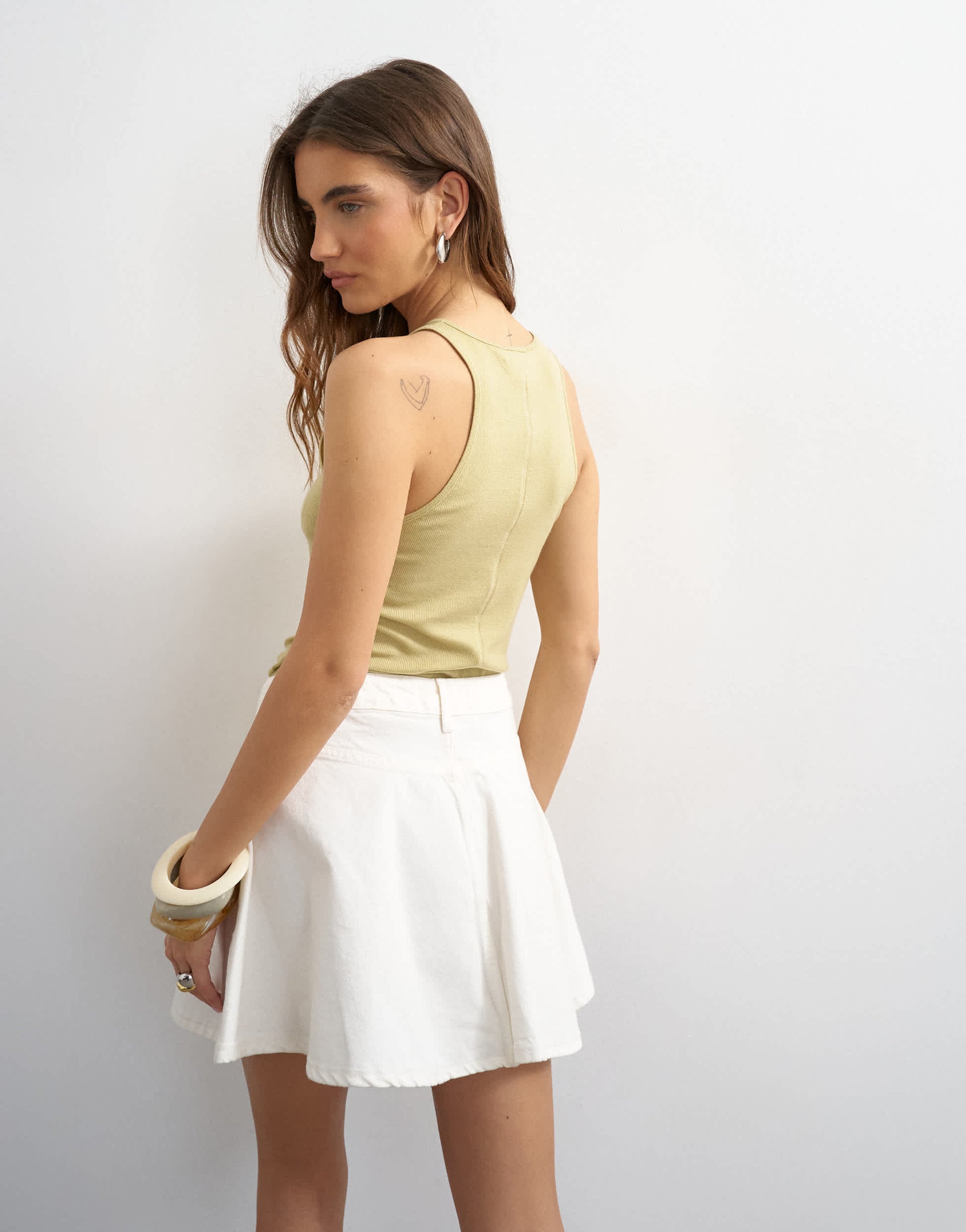 Topshop denim pleated full mini skirt in bone